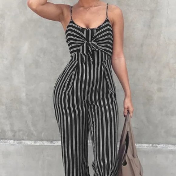 Women's Strip Wide Legged Jumpsuit - Picture 1 of 5